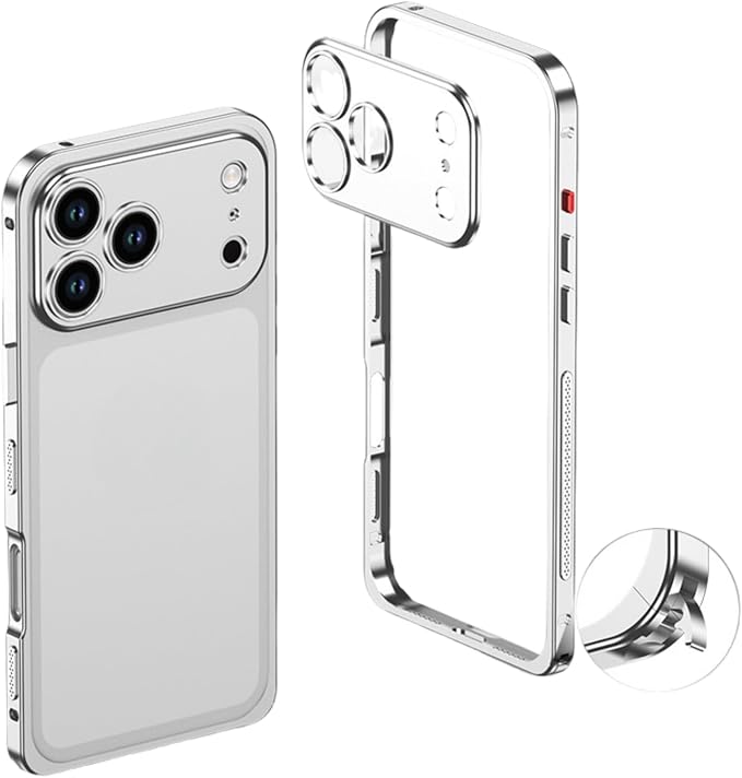 Thin Metal Frame Heat Dissipation Case with Lens Protector Slim Hard Titanium Shockproof for iPhone 17/16/15/14 /13 (Silver,for iPhone14Plus)
