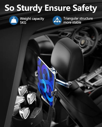 Car Headrest Backseat Mount,Phone/Tablet Car Holder,360°Rotation,Solid & Steady,Car Trip Essentials,Adjustable Back Seat Tablet Holder,Compatible for All 4"-11" Tablets,iPad,Cellphones,