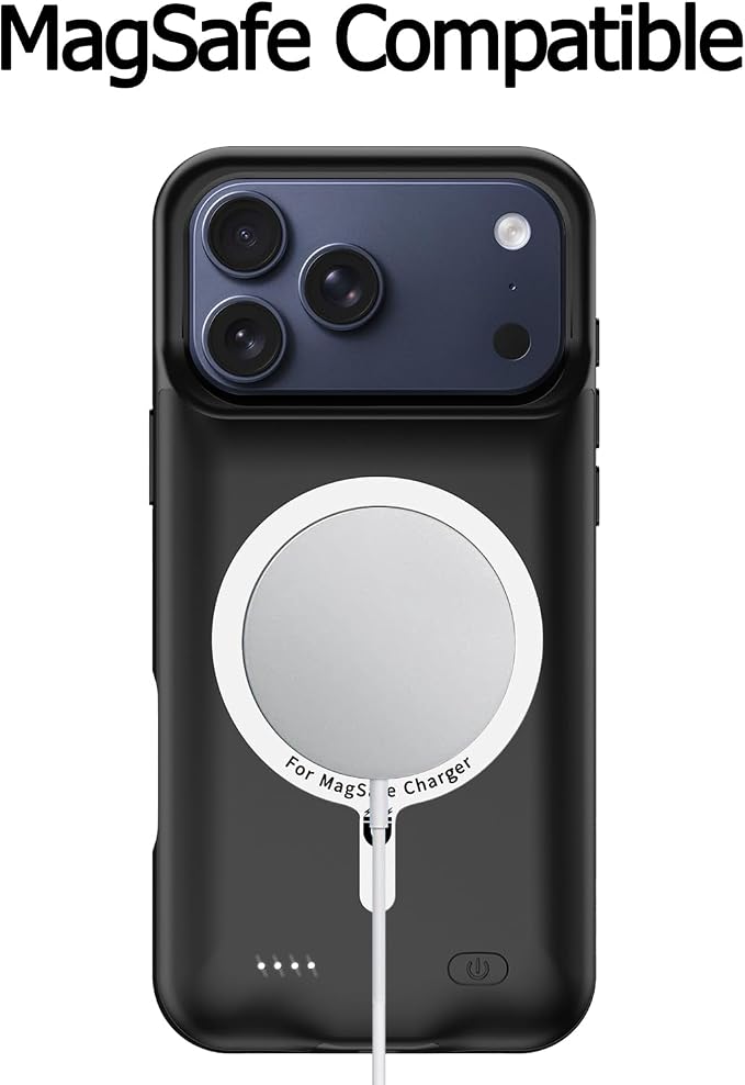 Wireless Charging Case for iPhone 17 Pro,10000mAh High Capacity Portable Rechargeable Extended Battery Case Qi Wireless Charging with iPhone 17 Pro (6.3 inch) Extended Battery Charger Case (Black)