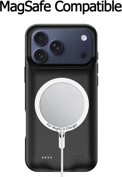 Wireless Charging Case for iPhone 17 Pro,10000mAh High Capacity Portable Rechargeable Extended Battery Case Qi Wireless Charging with iPhone 17 Pro (6.3 inch) Extended Battery Charger Case (Black)