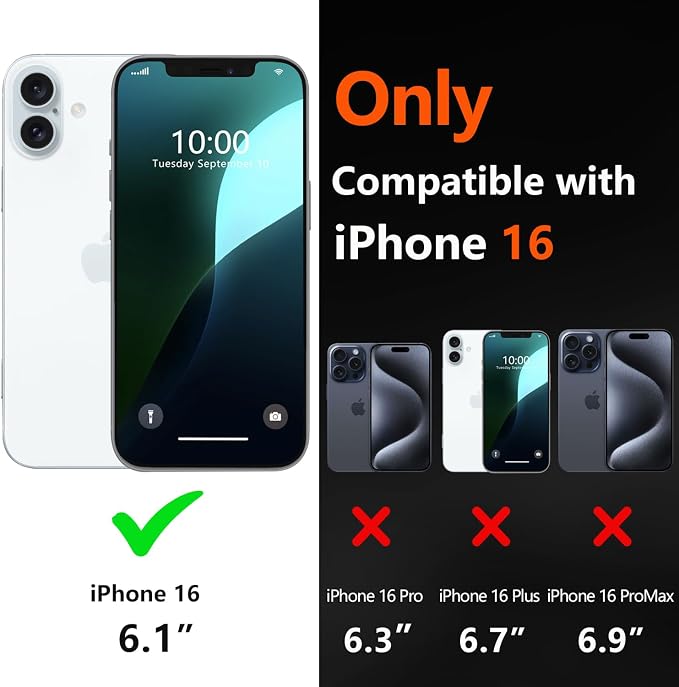 for iPhone 16 Case [Shockproof] [Dropproof] [with Screen Protector ] Heavy Duty Protection Phone Case Cover - Black