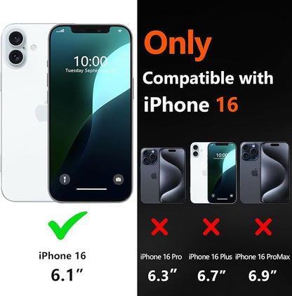 for iPhone 16 Case [Shockproof] [Dropproof] [with Screen Protector ] Heavy Duty Protection Phone Case Cover - Black