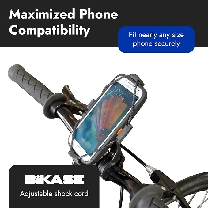BiKase ElastoKASE Universal Bike Phone Mount, Flexible Rubber Handlebar Holder for Smartphones, Secure Shock Cord Grip, Fits iPhone & Samsung Galaxy, Ideal for E-Bikes