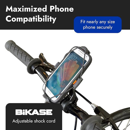 BiKase ElastoKASE Universal Bike Phone Mount, Flexible Rubber Handlebar Holder for Smartphones, Secure Shock Cord Grip, Fits iPhone & Samsung Galaxy, Ideal for E-Bikes