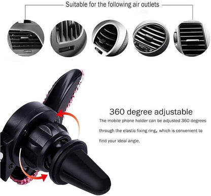SUNCARACCL Bling Car Phone Holder Mini Dash Air Vent Automatic Mount Universal 360°Adjustable Crystal Auto Stand Accessories for Women and Girls (Black)