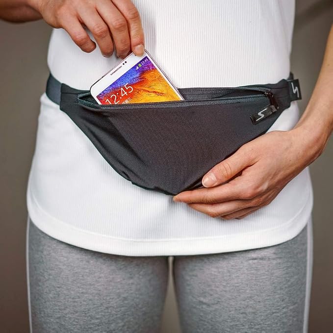 Sprigs Fit Belt 1 Pocket Slim Fanny Pack for Women & Men, A Sweat Resistant Waist Pack That Can Be Hidden. Money Belt and Fanny Pack Used for Fitness, Travel, Working Out, & Running