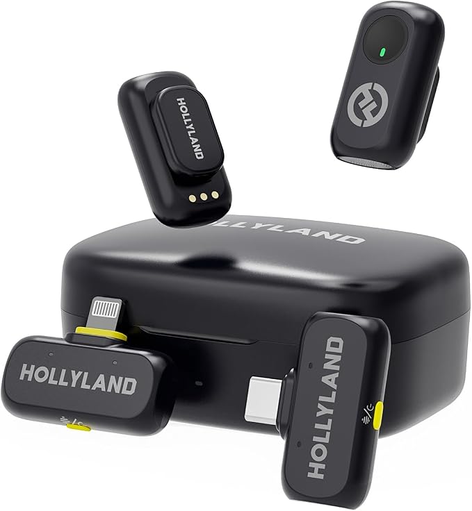 Hollyland Lark A1 Wireless Mini Microphone for iPhone & Android, 48kHz/24-bit, 3-Level Intelligent Noise Cancel, Microphone for YouTube, Podcast, Vlogging (Black, 2TX + 2RX + Charging Case)