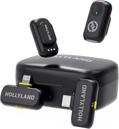 Hollyland Lark A1 Wireless Mini Microphone for iPhone & Android, 48kHz/24-bit, 3-Level Intelligent Noise Cancel, Microphone for YouTube, Podcast, Vlogging (Black, 2TX + 2RX + Charging Case)
