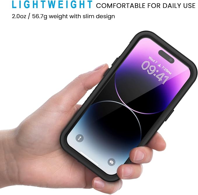 Lanhiem for iPhone 14 Pro Case, IP68 Waterproof Dustproof Case with Built-in Screen Protector, Rugged Full Body Shockproof Phone Case for iPhone 14 Pro, 6.1 inch (Black)