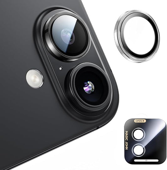 MAGIC JOHN for iPhone 17 Camera Lens Protector [Alignment Kit&1:1 Invisible Fit] 9H Aerospace Tempered Glass, Ultra HD, Metal Individual Ring，Case Friendly, Set of 2,Clear