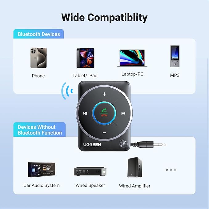 UGREEN Bluetooth 5.4 Aux Car Adapter, [Enhanced Connection & Noise Cancellation], Bluetooth Aux Receiver with Nylon Braided Cable, Plug & Play for Car Music/Hands-Free Calls/Stereo Audio