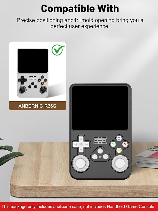 Silicone Protective Case for Anbernic R36S Game Console, Full-Body Protective Cover with Precise Cutout, Shockproof Dustproof Protector Sleeve & Scratch-Resistant Sleeve (Black)