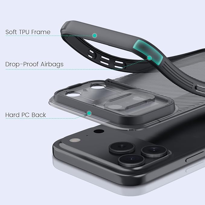 Nillkin for iPhone 17 Pro Case with Slide Camera Cover, Thin Slim Fit, Shockproof Protective, Protector Privacy, Phone Case iPhone 17 Pro Camera Lens Protector 6.3 inch, Transparent Black