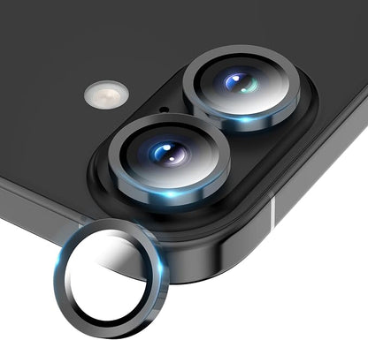 Camera Lens Protector for iPhone 17/16/16 Plus,Tempered Glass Metal Individual Camera Cover Screen[Anti-drop] Case Friendly- Black