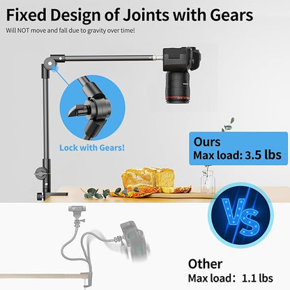 KDD Tablet Stand Holder, Adjustment iPad Phone Mount, 27in Long Arm Webcam Stand Projector Camera Mount for Desk, Fit for 4.7"-12.9" Devices, iPad Pro 12.9 Air Mini, Galaxy Tabs, Switch, iPhone