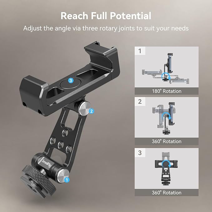 SMALLRIG Universal Metal Phone Support with Cold Shoe Mount, Smartphone Holder Adapter Support Free Adjustment Joints, Phone Tripod Mount for iPhone 17 16 15 14, for Samsung Galaxy etc. - 4382
