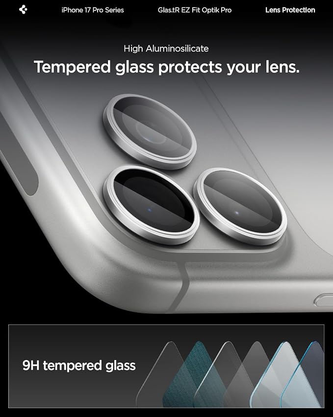 Spigen Camera Lens Screen Protector [GlasTR EZ Fit Optik Pro] Designed for iPhone 17 Pro Max | iPhone 17 Pro [Case Friendly] - Silver [2 Pack]