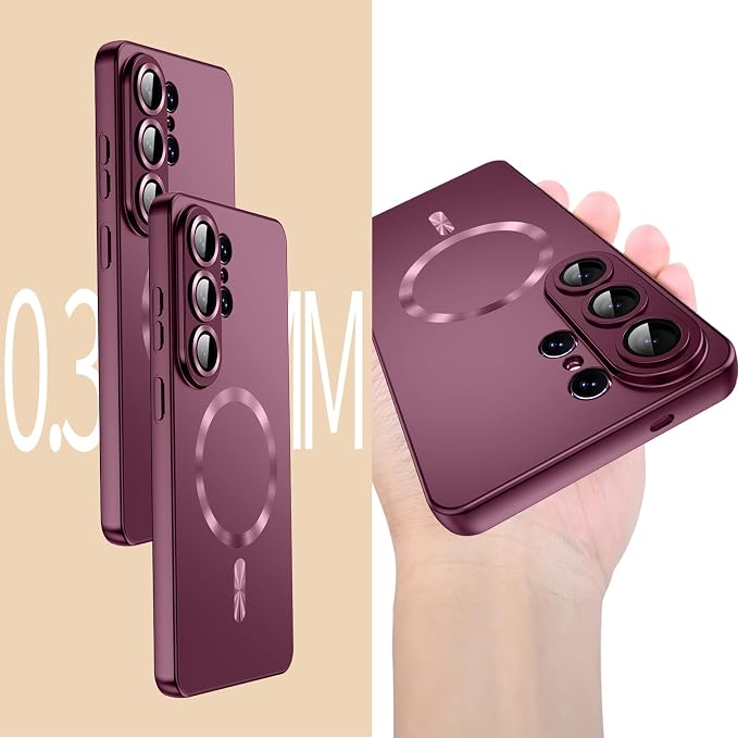 for Samsung Galaxy S26 Ultra Case,Luxury Plating Matte Case for Galaxy S26 Ultra Full Camera Lens Cover & Privacy Screen Protector Cute Women Girls Phone Cover for S 26 Ultra, Burgundy