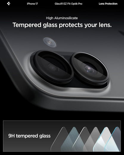 Spigen Camera Lens Screen Protector [GlasTR EZ Fit Optik Pro] Designed for iPhone 17 | iPhone 16 Plus | iPhone 16 [Case Friendly] - Black [2 Pack]