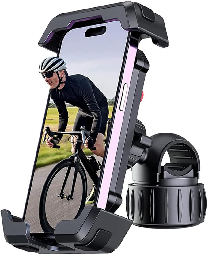 Motorcycle Phone Mount Holder - [Dual Vibration Dampener] [Upgrade Handlebar Clip] Motorcycle Cell Phone Holder, Bike Phone Mount, Fit iPhone 16/15/14/13 Pro Max, 4.7-6.7" Phones, Black