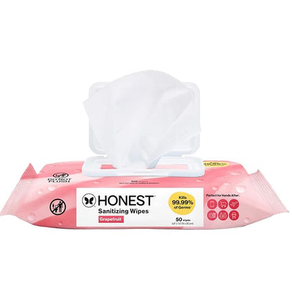 The Honest Company Grapefruit Grove Sanitizing Wipes, Kills 99.99% of Germs, Safe for All Hands, Antibacterial, Dermatologist Tested, 50 Count