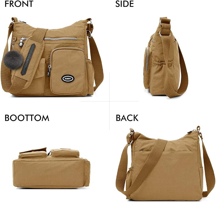 SUKRY Nylon Crossbody Bag for Women with Anti theft RFID Pocket, Waterproof Shoulder Bag Travel Purses and Handbag
