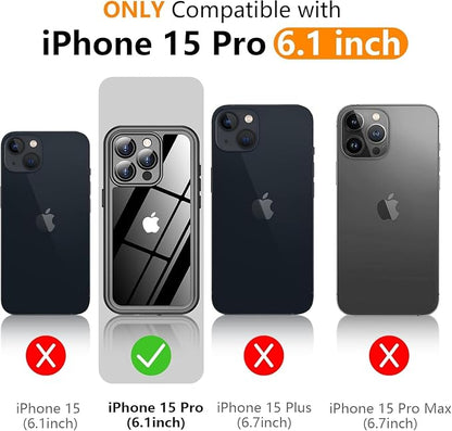 Temdan for iPhone 15 Pro Case Waterproof, [Built-in Screen Protector][IP68 Underwater][15FT Military Dropproof][Dustproof][Real 360] Full Body Shockproof Protective Phone Case 6.1'' - Blue/Clear