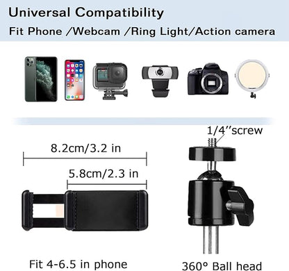 Overhead Tripod Mount for Camera Webcam Ring Light, Long Over Head Articulating Arm with Phone Holder and Ball Head, Desktop Lazy Arm Clamp Phone Stand Accessory for Live Streaming,Video Recording