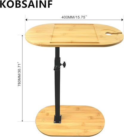 Natural Bamboo Bathtub Tray Caddy Stand - 0.47in Thick Adjustable Height Bath Table with Wine Glass Holder, Expandable Freestanding Design for Spa Relaxation, Bathing & Reading