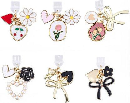 6Pcs 6 Styles Charms for Kindle Heart Bow Flower Design Dust Plug Charm Compatible with Kindle E-Reader Phone Type C Charging Ports Gifts for Book Lover Readers Men Women