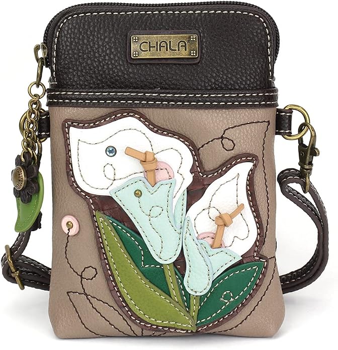 CHALA Plant Life Collection Cell Phone Crossbody Purse-Women PU Leather/Canvas Multicolor Handbag with Adjustable Strap