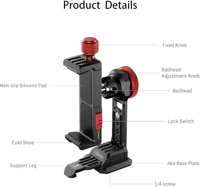 Cell Phone Tripod Mount, ULANZI ST-14 Smartphone Tripod Mount Adapter Aluminum with Cold Shoe, 360° Cell Phone Stand Holder Clamp for iPhone17 16 15 14 13 12 11 Max Pro iPhone X XR Xs 6 7 Plus