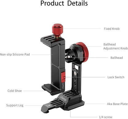 Cell Phone Tripod Mount, ULANZI ST-14 Smartphone Tripod Mount Adapter Aluminum with Cold Shoe, 360° Cell Phone Stand Holder Clamp for iPhone17 16 15 14 13 12 11 Max Pro iPhone X XR Xs 6 7 Plus