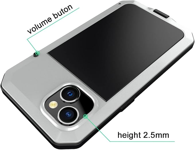 Marrkey for iPhone 14 Case, 360 Full Body Protective Cover Heavy Duty Shockproof Tough Armour Aluminum Metal Case with Silicone Built-in Screen Protector for Apple iPhone 14 6.1 Inch - Silver