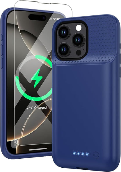 Battery Case for iPhone 16 Pro Max, Upgraded 8600mAh Portable Charging Case, Ultra-Slim Lightweight Powerful Extended Battery Pack for iPhone 16 Pro Max (6.9 inch) Blue
