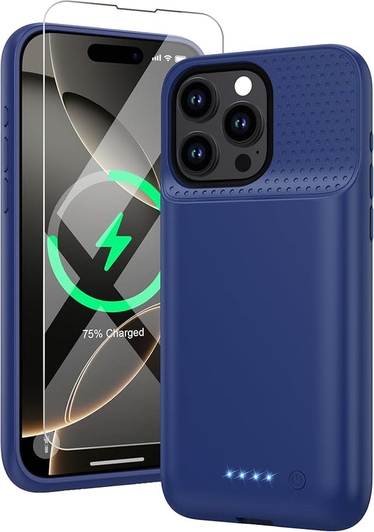 Battery Case for iPhone 16 Pro Max, Upgraded 8600mAh Portable Charging Case, Ultra-Slim Lightweight Powerful Extended Battery Pack for iPhone 16 Pro Max (6.9 inch) Blue