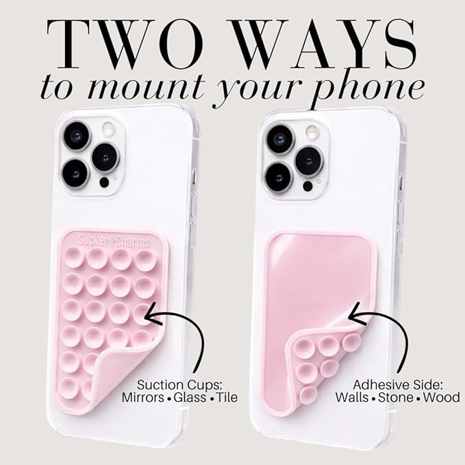 Reversible Two Sided Phone Mount – Reusable Adhesive for Walls & Suction Cups for Mirrors - Hands Free Filming for Gym, Home, Travel & Content Creators - Stick Your Phone Anywhere