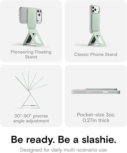 MOFT Phone Tripod Stand Selfie Stick for iPhone, Multi-Angles iPhone Stand, Lightweight & Portable Phone Holder, Strong Magnets, MOVAS Vegan Leather, Travel Essentials, Peppermint (Without Card Slot)