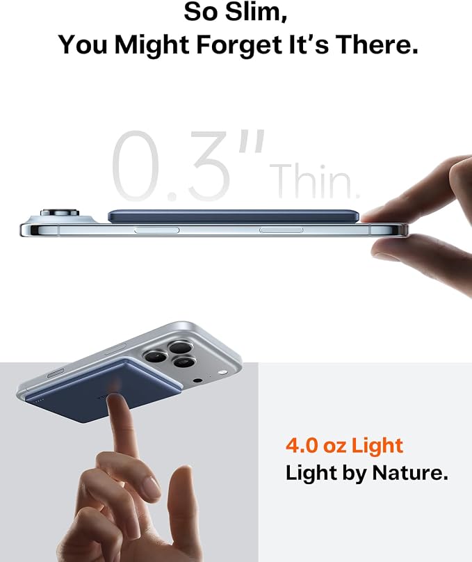 TORRAS MiniMag Power Bank, Ultra Slim 5,000mAh Wireless Portable Charger with USB-C Cable, Fast Charging iPhone Air Magnetic Battery Pack, Compatible for iPhone 17/16/15/14/13/12, Deep Blue