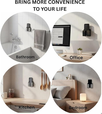 Wall Phone Holder 4 Pack, Adhesive Wall Mount Phone Holder, No Drill Cell Phone Holder for Bedside, Bathroom & Kitchen, Universal Mobile Holder for iPhone & Android, Strong Adhesive
