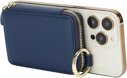 Cavor Compatible with MagSafe Wallet Genuine Leather Cash Wallets for Women, Magnetic Phone Wallet for iPhone 17 Pro Max/16/15/14/13/12, id Credit Card Holder with Mag safe Keychain-Blue