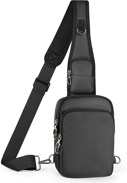 BROADREAM Mini Crossbody Sling Bag, Small Chest Bags Dual Pocket with Zipper Lock, RFID Blocking & Water Resistant Women Men