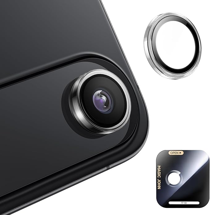 MAGIC JOHN for iPhone Air Camera Lens Protector [Alignment Kit&1:1 Invisible Fit] 9H Aerospace Tempered Glass, Ultra HD, Metal Individual Ring，Case Friendly, Set of 2,Clear