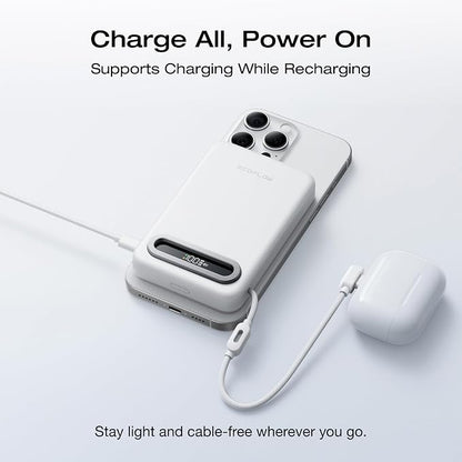 EF ECOFLOW Rapid Mag Power Bank, Qi2.2 25W MagSafe-Compatible Portable Charger, 10,000mAh Magnetic Power Charger with Built-in USB-C Cable and Foldable Stand, for iPhone 17/16/15