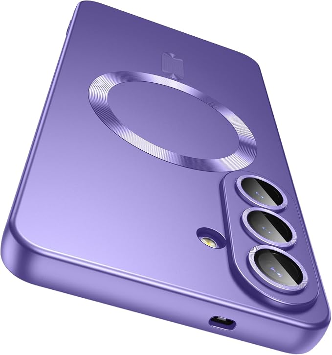 Magnetic for Samsung Galaxy S26 Plus Case [Compatible with MagSafe][Built-in Camera Lens Protector] Slim Soft Silicone Bumper Shockproof Metallic Luster Phone Case, Purple