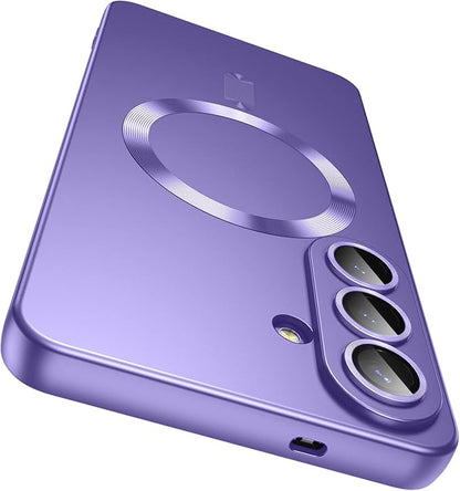 Magnetic for Samsung Galaxy S26 Case [Compatible with MagSafe][Built-in Camera Lens Protector] Slim Soft Silicone Bumper Shockproof Metallic Luster Phone Case, Purple