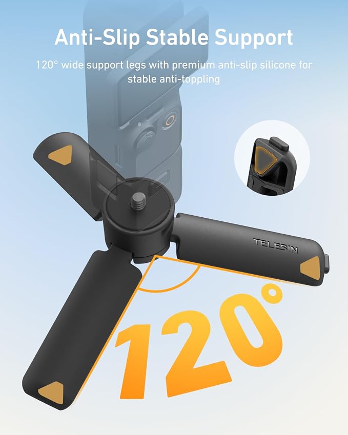 TELESIN Mini Tripod & Grip for DJI Osmo Pocket 3 Camera&Phone, One Click Open Desktop Stand&Handle with 1/4" Screw for DJI Action 6 5pro 4 Nano/Insta 360 X5 X4/Phone/Camera/Digital Device Accessories