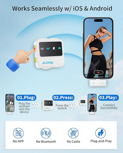 Wireless Microphone for iPhone Mini Lav Mic with Smart Noise Reduction, Reverb Effect, 30H Battery Life, Suitable for Podcast, Vlogging, Streaming - Ideal for Content Creators and Streamers