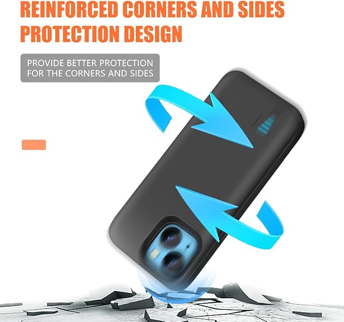 [Upgraded] Battery Case for iPhone 14, 5000mAh Rechargeable Extended Battery Charging/Charger Case, Add 100% Extra Juice, Support Wire Headphones (6.1 inch) Black