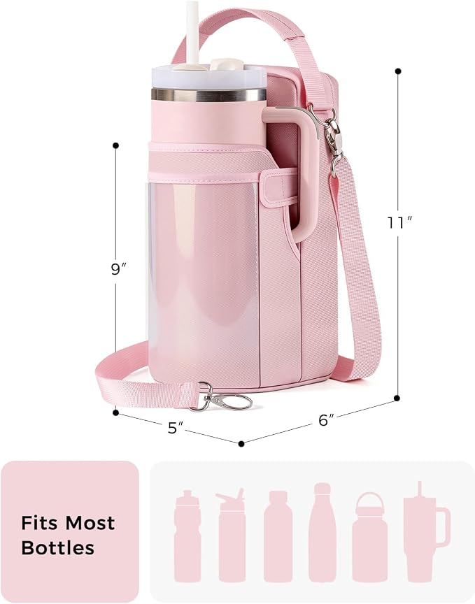 GLORIEROO Magnetic Gym Bag for Women - Water Bottle Holder Bag Carrier - Gym Workout Accessories Essentials Gifts for Women | 4 Built-in Magnets, Touchscreen Pocket, Fits 40oz Tumbler, Shoulder Strap